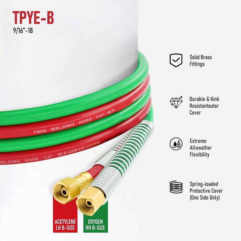 RX WELD 100 Feet 1/4" Oxy Acetylene Welding Hose with 9/16"-18 B Fittings - Grade R Twin-Line Torch Hose for Acetylene Cutting & Welding (300PSI/900PSI) - Image 2